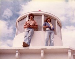 (1979) Jeff and I posed on Trinidad, California’s lighthouse doing our best imitation of a Three Dog Night album cover. Photo by Mike D. Click right edge of photo for next old photo.